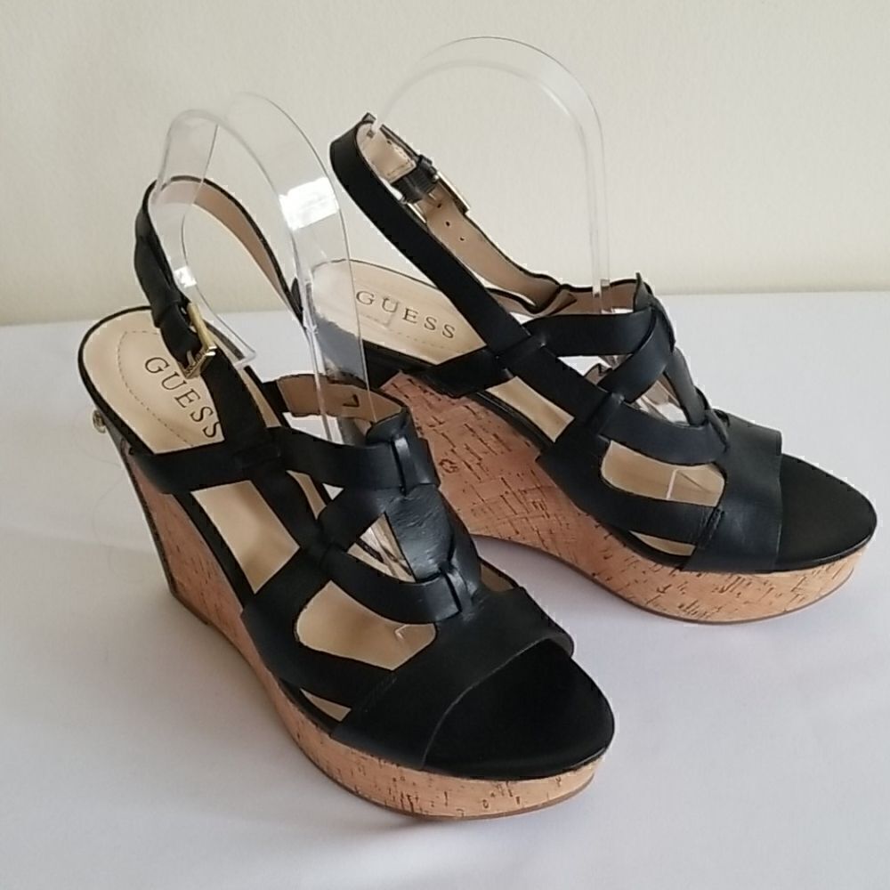 Guess Blk. Tabetha Wedge Cork Platform, NEW , 8.5m